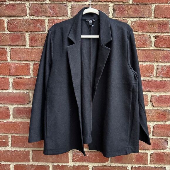 Eileen Fisher $398 felted Wool Jersey Blazer black XL NEW - Picture 1 of 12